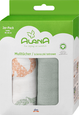 Mulltücher mit Fuchs-Motiv, 80 x 80 cm ALANA