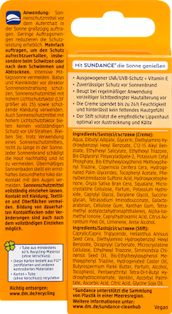 Krema za obraz in balzam za ustnice v stiku za zaščito kože pred soncem Sensitiv, ZF 50 (visoka zaščita) sundance