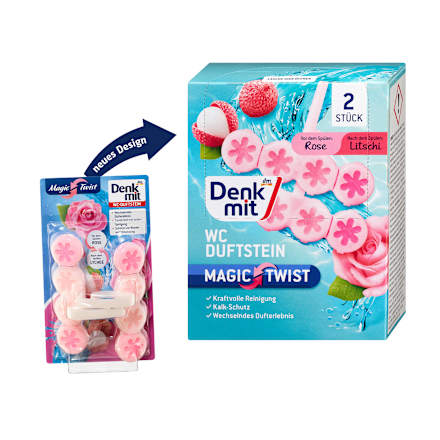 Magic Twist kamen za WC šolju - ruža i liči, 2x48g Denkmit