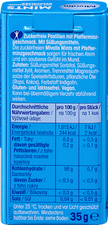 Pastillen, Mints Pfefferminz, zuckerfrei Mivolis