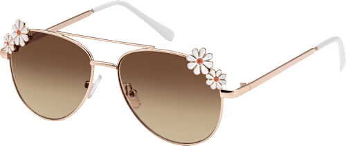 Sonnenbrille Kids Pilotenbille mit goldfarbenem Gestell & weißen Blümchen SUNDANCE