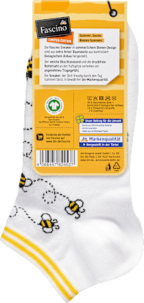 Sneakersocken mit Bienen-Motiv weiß & gelb Gr. 35-38 Fascino