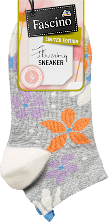 Sneakersocken mit Fersenmotiv Blume grau Gr. 39-42  Fascino