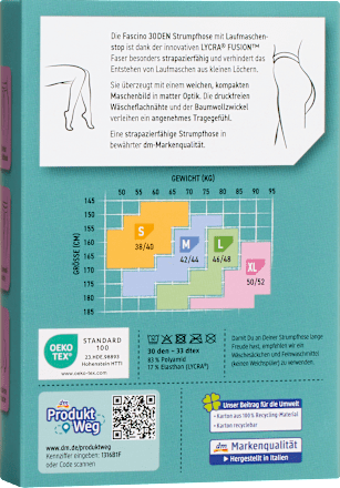 Strumpfhose mit Laufmaschen-Stopp mokka Gr. 50/52, 30 DEN Fascino