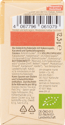 Vollmilch Schokolade mit Kokos & Karamell dmBio