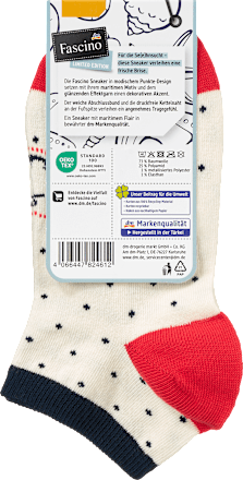 Sneakersocken mit Punkten und maritinem Motiv weiß Gr. 39-42  Fascino