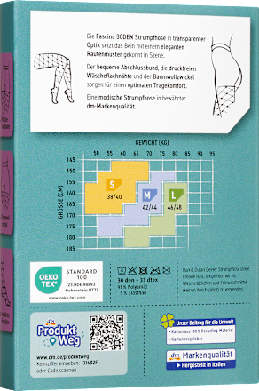 Strumpfhose mit Rautenmuster schwarz Gr. 38/40, 30 DEN Fascino