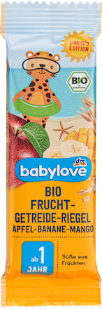 Fruchtriegel mit Getreide, Apfel, Banane und Mango ab 1 Jahr babylove