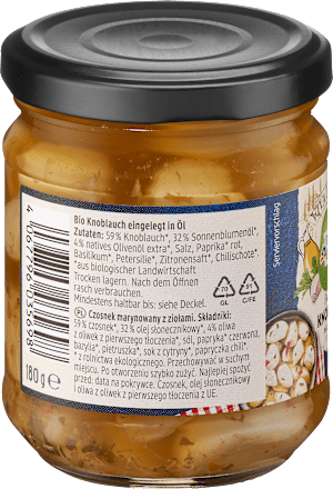 Knoblauch, eingelegt mit Kräutern dmBio