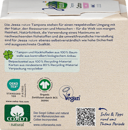 Tampon nature, mini, 100% bio pamutból Jessa
