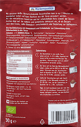 Backmischung Tassenkuchen Winterschokolade dmBio