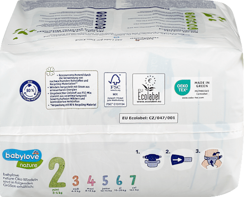 Windeln Öko Gr. 2 Mini (3-6 kg) babylove nature