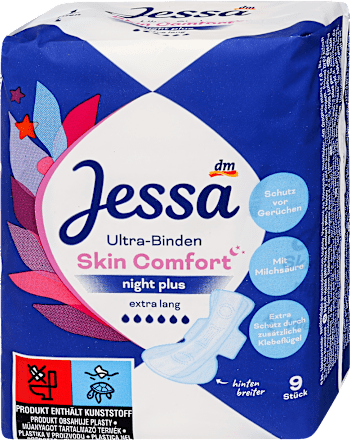 Szárnyas egészségügyi betét, extra hosszú, Skin Comfort Night Plus Jessa