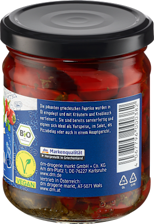 Bio pekoča rdeča paprika v olju, z zelišči dmBio