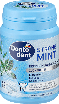 Dobozos rágógumi Strong Mint, menta ízű, édesítőszerekkel Dontodent
