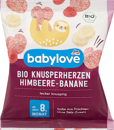 Babysnack Knusperherzen Himbeere Banane, ab dem 8. Monat babylove