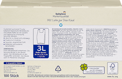 Windelbeutel mit Frischeduft  babylove