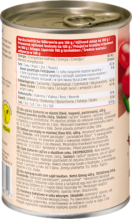 Pomidory całe daktylowe masa netto 400 g, masa po odcieku dmBio