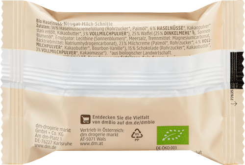 Био вафла от спелта с пълнеж от млечен лешников нуга крем dmBio