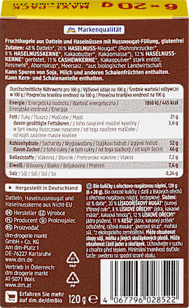 bio ovocné kuličky s ořechy a nugátem 6x20g Maxi Pack dmBio