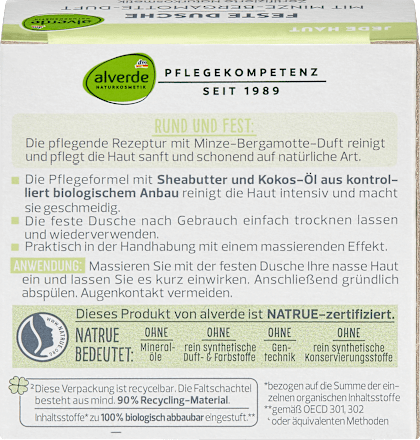 Tuhé sprchovacie mydlo Pro Climate s vôňou mäty a bergamotu alverde NATURKOSMETIK