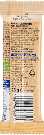 Bio sadno-žitna rezina z jabolki, banano in mangom babylove