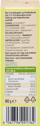 Fruchtkonfekt Bliss Balls Limette mit weißer Schokolade dmBio