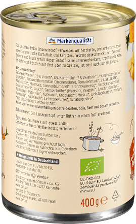 Eintopf, Linsen mit Kartoffeln dmBio