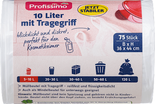 Müllbeutel 10 l mit Tragegriff für Kosmetikeimer Profissimo