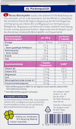 Supliment alimentar cu vitamine și minerale, extract de piper de călugăr și plantă de mantaua doamnei Mivolis