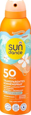 Прозрачен слънцезащитен спрей с тропически аромат SPF 50 sundance