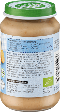 Menü Pastinaken mit Kartoffeln und Rind ab dem 5. Monat dmBio
