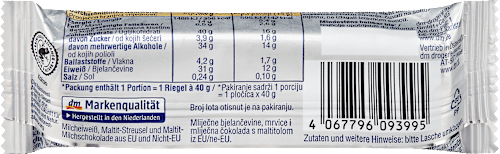 Fehérjeszelet 31%, vaníliás torta ízű, színes maltitmorzsákkal, maltit-tejcsokoládéval bevonva, édesítőszerekkel Sportness