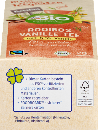 Bio zeliščni čaj rooibos z vaniljo (20 × 1,5 g) dmBio