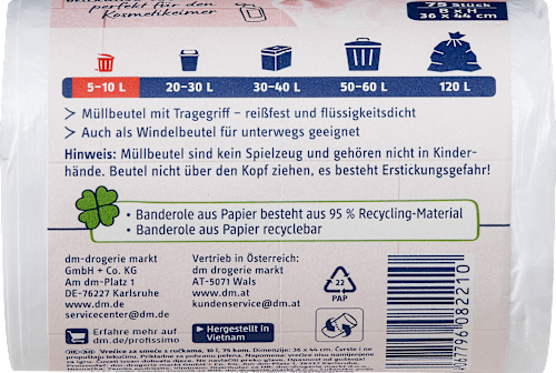 Müllbeutel 10 l mit Tragegriff für Kosmetikeimer Profissimo