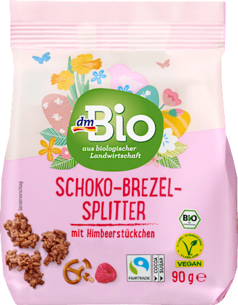 Bio koščki prestic s čokoladnim oblivom in liofiliziranimi malinami dmBio