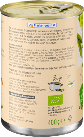 Zuppa di piselli con verdure bio dmBio