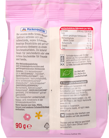 Kúsky praclíčkov v čokoláde s malinami dmBio