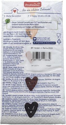 Troslojne salvete Bistro - sa motivom srca, 33 cm x 33 cm Profissimo