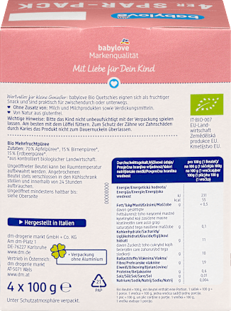 EKO kašica u vrećici, 12+ mj. – jagoda, kruška i jabuka, 4 x 100 g babylove