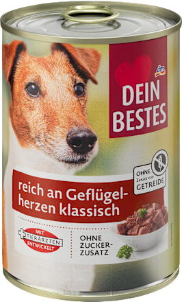 Nassfutter Hund reich an Geflügelherzen, Multipack (6x400 g) Dein Bestes