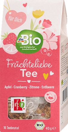 Bio sadni čaj z jabolko, brusnico, limono in jagodo (16 × 2,5 g) dmBio