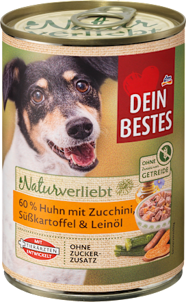 Храна за кучета с пилешко, тиквички, сладки картофи и ленено масло DEIN BESTES