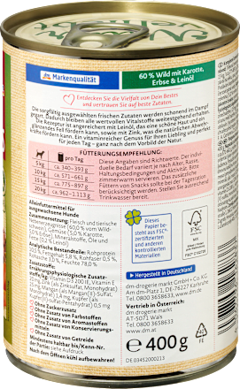 Nassfutter Hund Naturverliebt Wild mit Karotte, Erbsen & Leinöl Dein Bestes