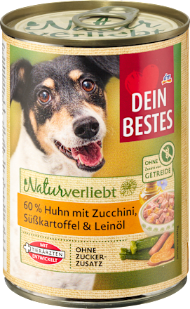 Cibo umidop per cani Naturverliebt con pollo, zucchine, patate dolci e olio di semi di lino DEIN BESTES