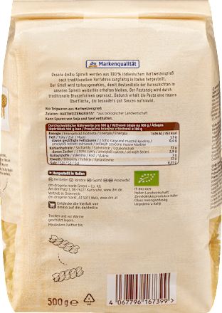 Spirelli di semola di grano duro bio dmBio