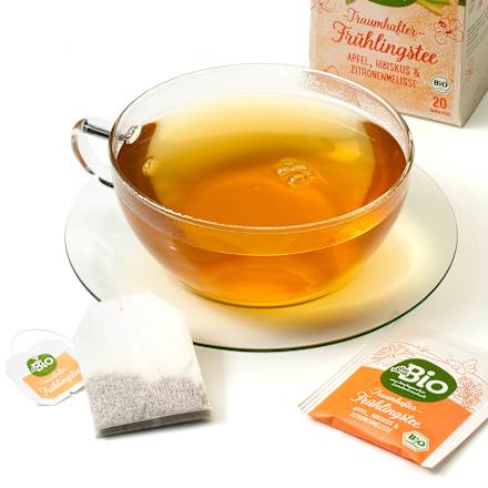 Früchtetee "Traumhafter Frühlingstee" mit Apfel, Hibiskus & Zitronenmelisse (20 Beutel) dmBio
