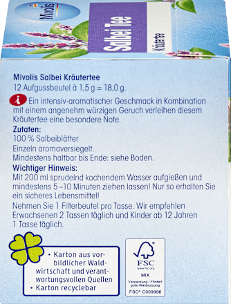 Kräutertee, Salbei Tee (12 Beutel) Mivolis