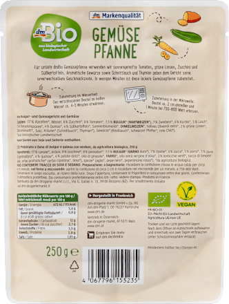 Fertiggericht, Gemüsepfanne mit Bulgur & Quinoa dmBio