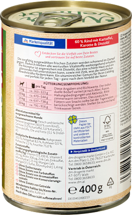 Krmivo pre psy Naturverliebt s hovädzinou, zemiakmi, mrkvou a požltovým olejom Dein Bestes